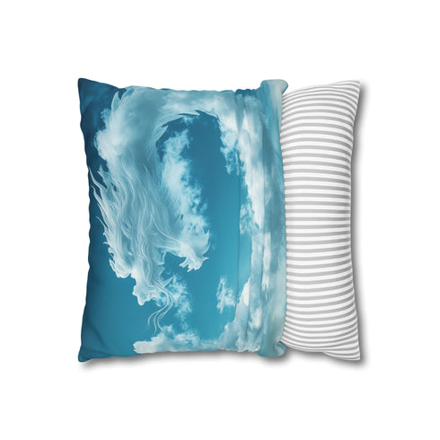 Clouds Forming a Dragon in Sky — 40×40 Cushion Cover — Soft Brushed Fabric Texture Close-Up