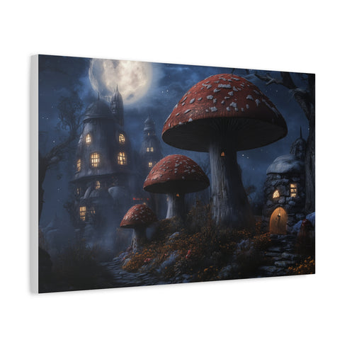 Giant Mushroom City under Moonlight (Edition II) — Canvas Wall Art — Side Profile & Stretched Corner Detail