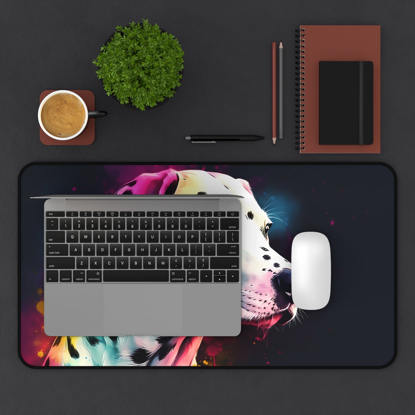 "Adorable Dalmatian Dream Desk Mat for a charming and stylish workspace transformation"