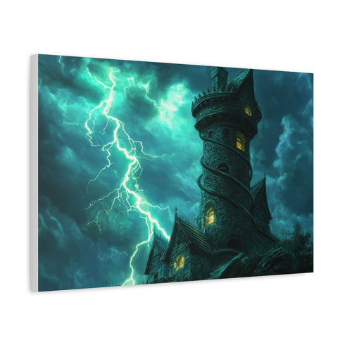 Tower Wrapped in Lightning Serpents — Canvas Wall Art — Side Profile & Stretched Corner Detail