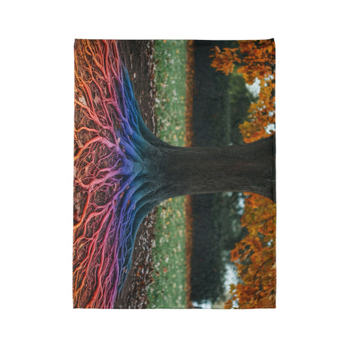 Binary Tree with Rainbow Roots Plush Fleece Throw Blanket