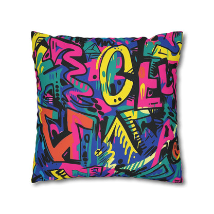 "Neon Urban Graffiti Pillowcase - Add street art vibes with seamless pop of color in bright neon hues"