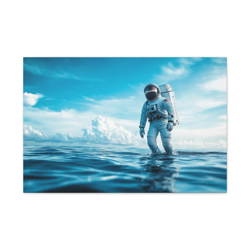 Astronaut Walking on Ocean Surface — Canvas Wall Art — Living Room Wall Lifestyle View