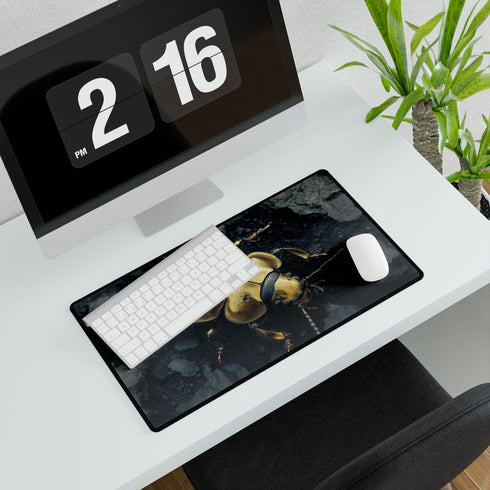 Golden Beetle Crawling on Obsidian Floor Gaming XXL Extended Desk Mat