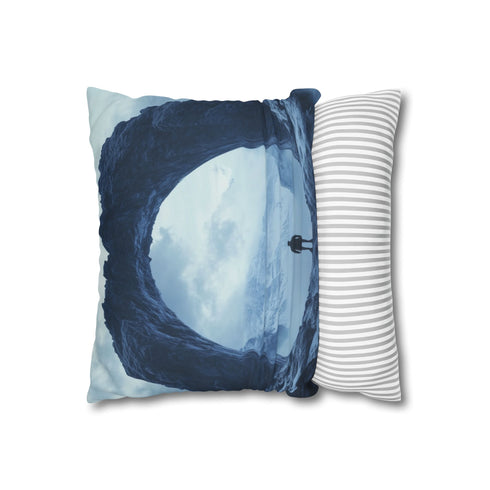 Portal Mirror Above Skyscrapers (Edition II) — 40×40 Cushion Cover — Soft Brushed Fabric Texture Close-Up