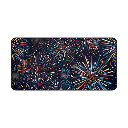 "Vibrant Fireworks Festive Desk Mat - Add color and creativity to your workspace with seamless pattern design"