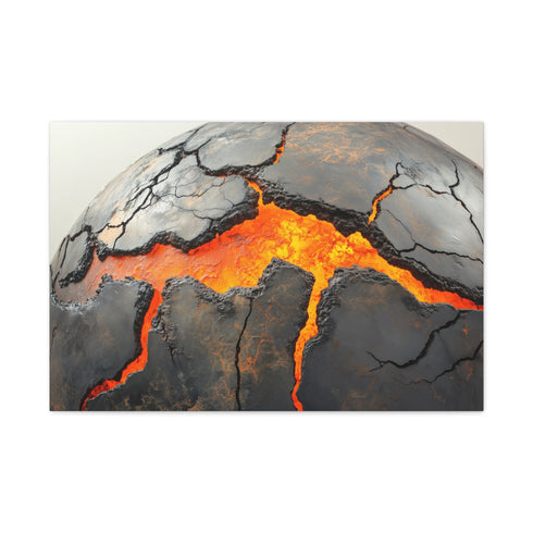 Cracked Planet with Lava Veins — Canvas Wall Art — Living Room Wall Lifestyle View