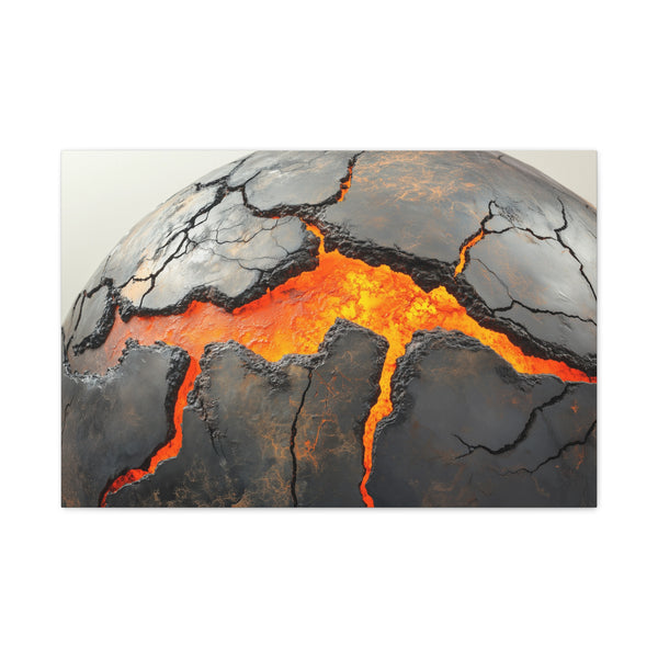 Cracked Planet with Lava Veins — Canvas Wall Art — Living Room Wall Lifestyle View