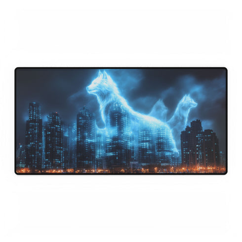 City Skyline Shaped Like Animal Spirits — XL & XXL Desk Mat — Full Top-Down Artwork View