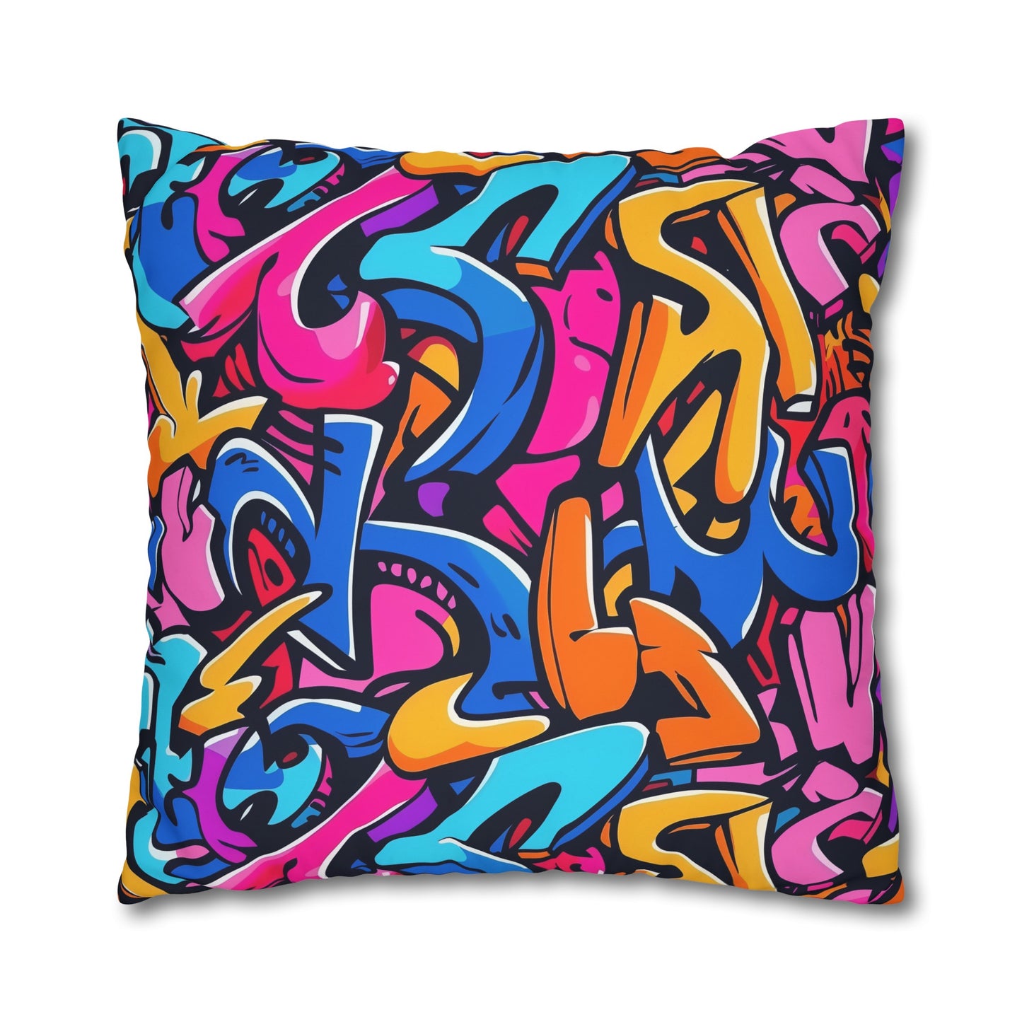 "Transform your bed with Neon Urban Graffiti Pillowcase - edgy and vibrant seamless pattern in bright neon colors for a pop of personality in any bedroom"