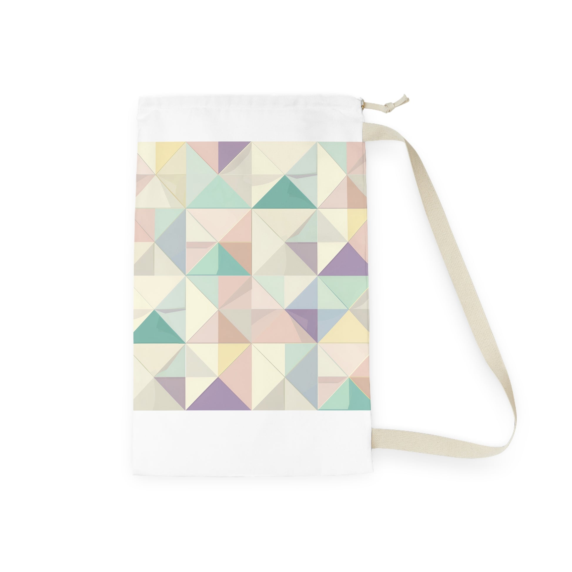 Stylish pastel geo laundry bag with seamless geometric pattern in soothing colors. Tidy up effortlessly!