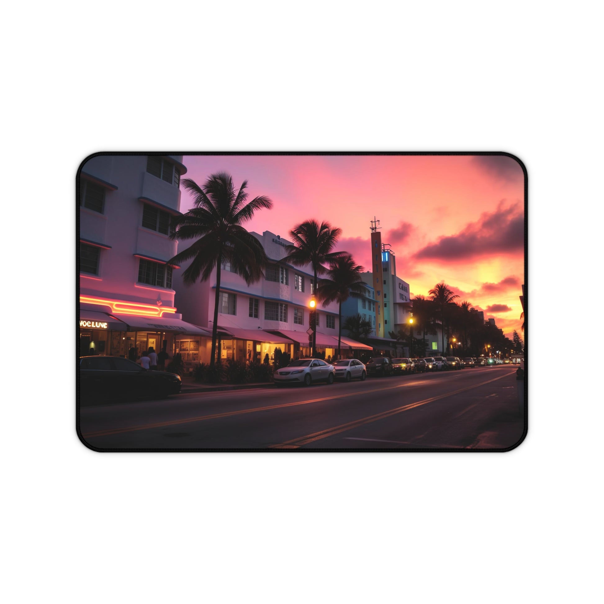 Vibrant Miami Sunset Desk Mat - Inspire creativity with stunning colors of evening sky, perfect for brightening up any office space.