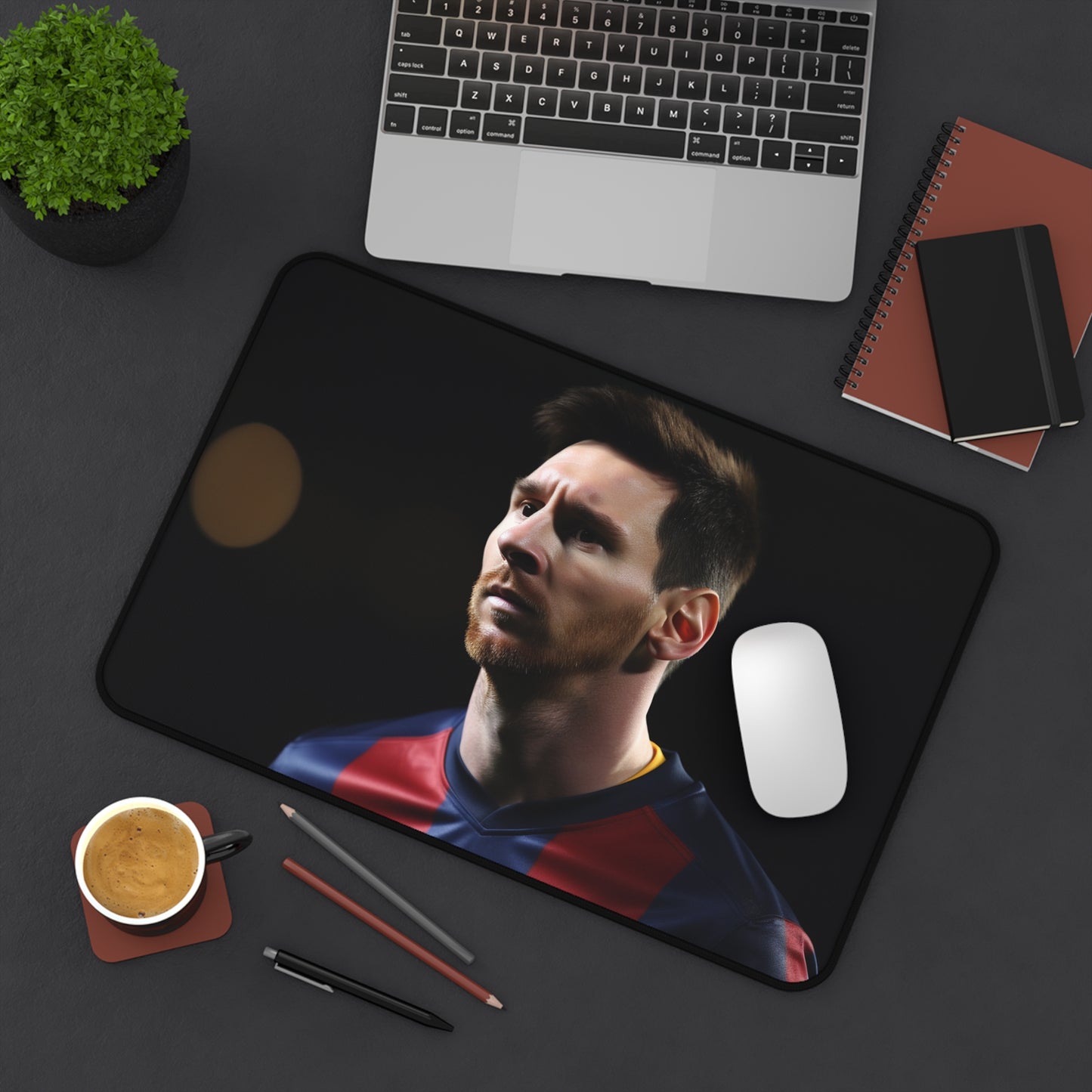 "Unlock productivity with Messi Soccer Desk Mat - sleek design inspired by legendary footballer for stylish workspace"