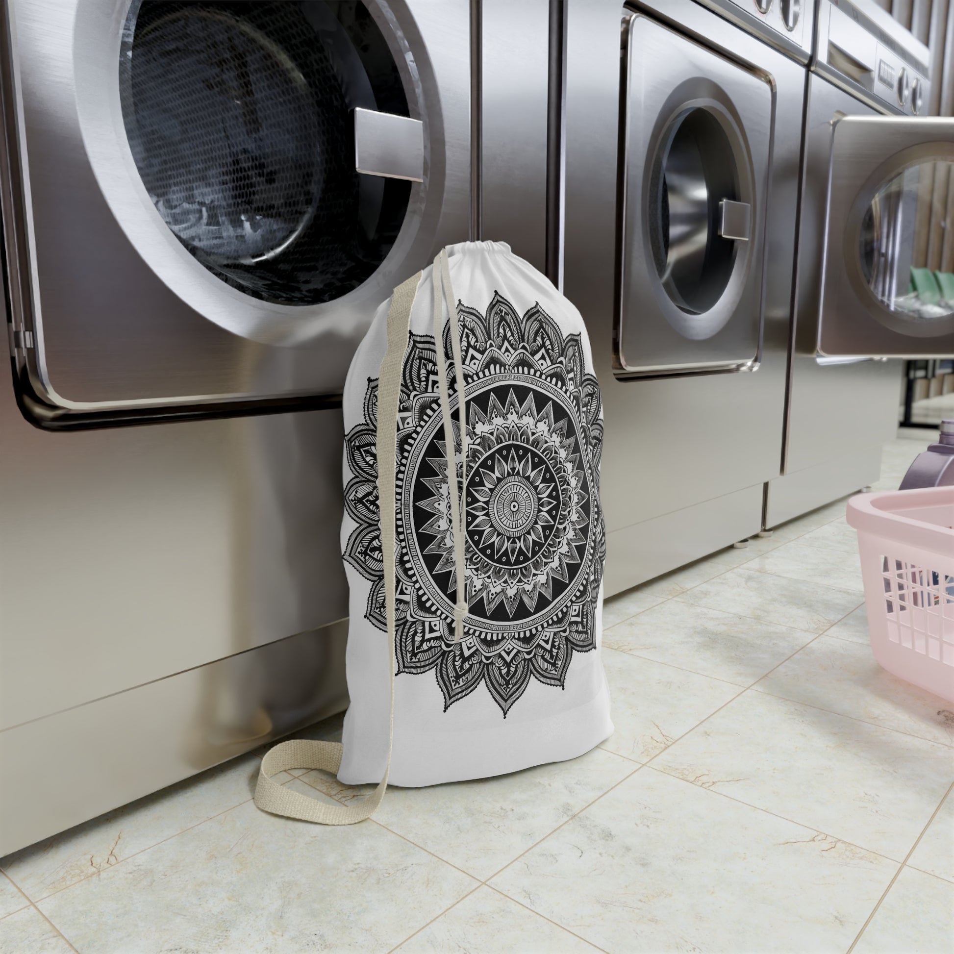 "Zen Mandala Laundry Bag - Tranquil laundry essential with serene design"