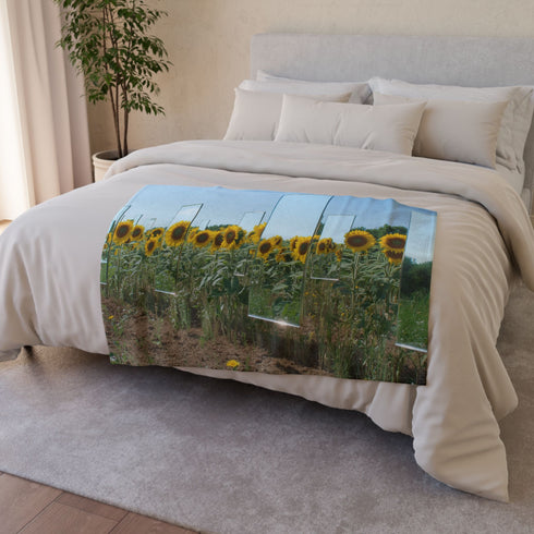 Sunflower Field with Floating Mirrors — Plush Fleece Throw Blanket — Product Detail View 6