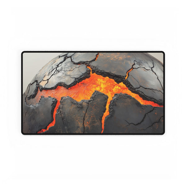 Cracked Planet with Lava Veins — XL & XXL Desk Mat — Gaming & Workspace Desk Setup View