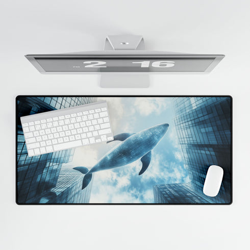 Glass Whale Swimming through Skyscrapers Gaming XXL Extended Desk Mat