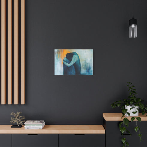 A Person Hugging Themselves Finding Comfort Within Stretched Canvas Wall Art