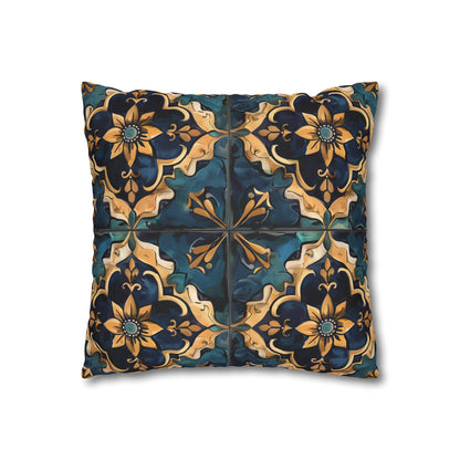 "Artisan Tiles Pillow Case - Elegant bedding decor with traditional tile pattern, add style to bedroom ensemble"