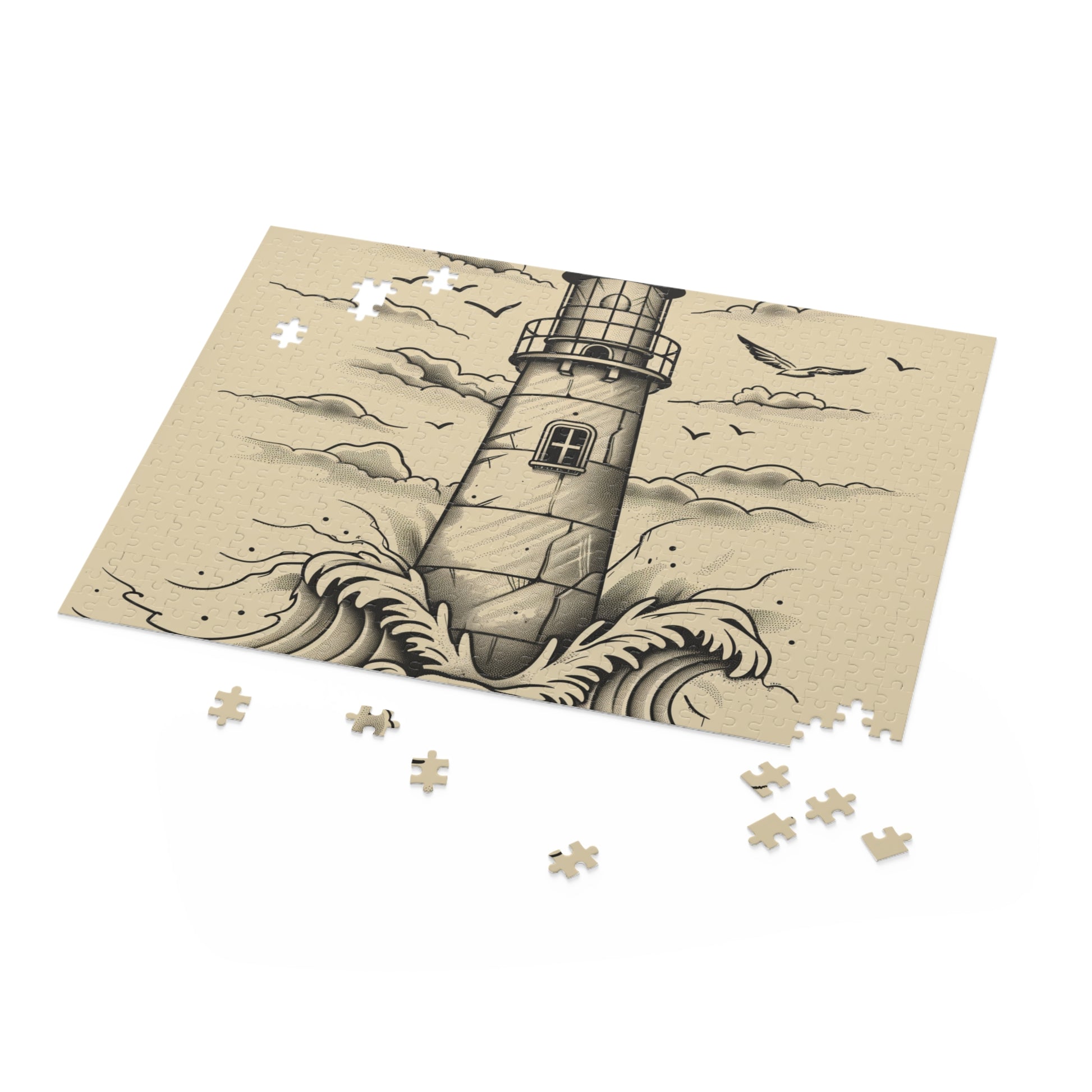 Coastal lighthouse and waves jigsaw puzzle with intricate details, perfect for beach lovers and puzzle enthusiasts