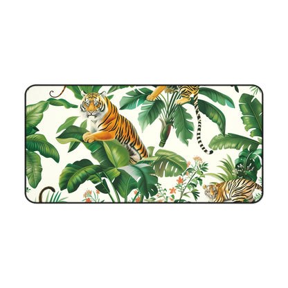 "Tiger Jungle Safari Desk Mat - Transform your workspace with majestic tigers in their natural habitat. Add adventure to your desk now!"