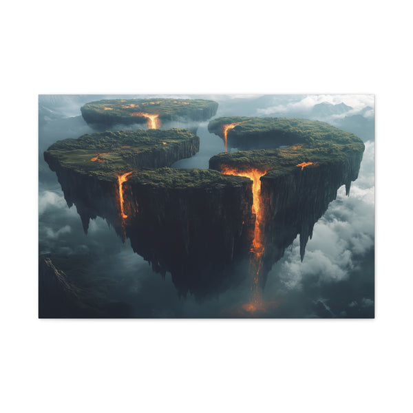 Floating Islands Orbiting a Volcano Stretched Canvas Wall Art