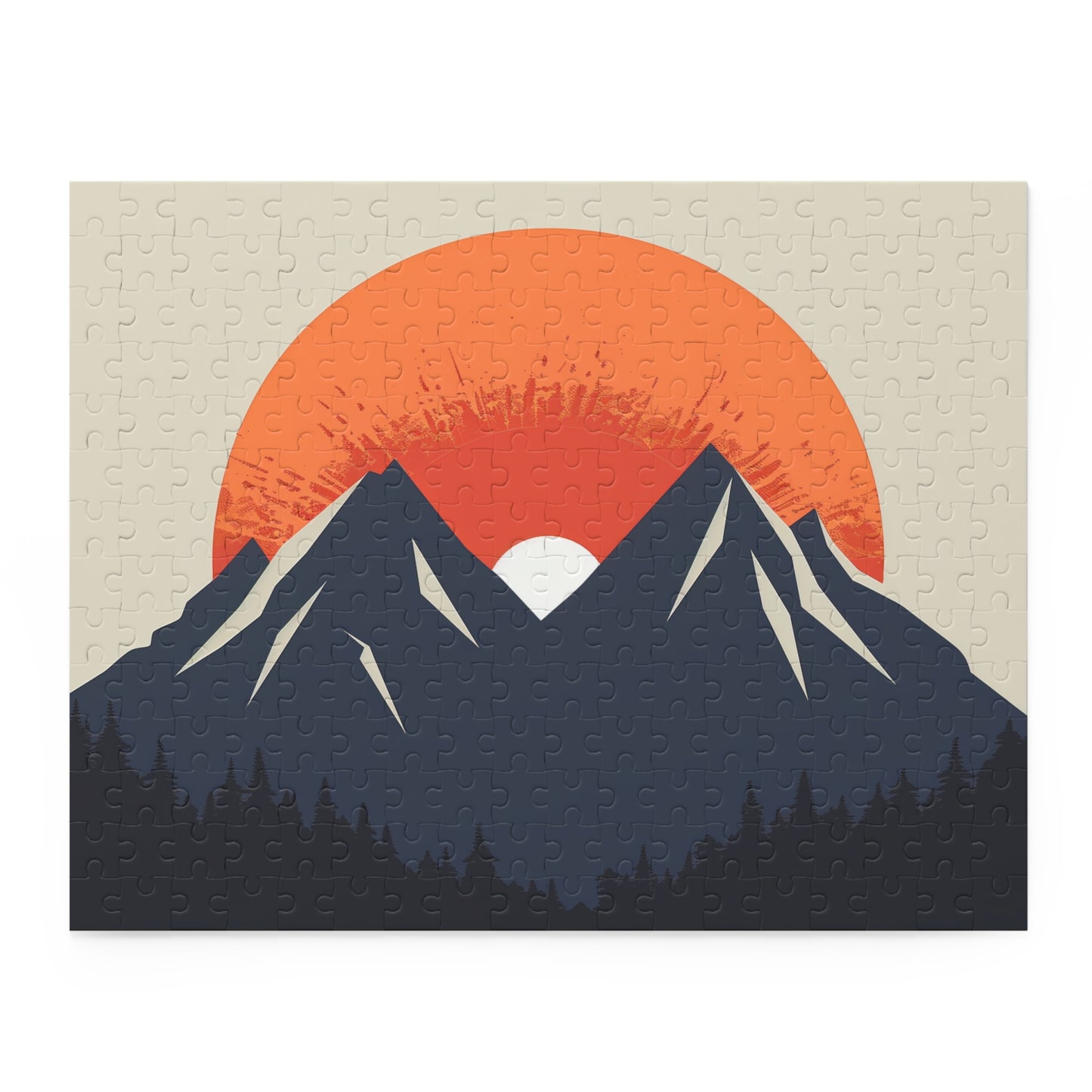 "Sunrise Mountain Scene Jigsaw Puzzle - Relaxing minimalist design for unwinding"