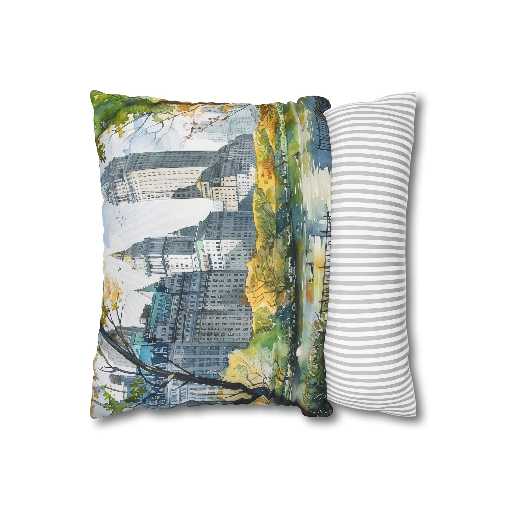 "Central Park Oasis Pillowcase - Tranquil watercolor design for stylish comfort and urban sophistication"