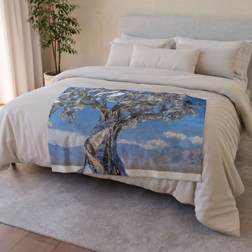 Mechanical Tree in Metallic Desert — Plush Fleece Throw Blanket — Product Detail View 6
