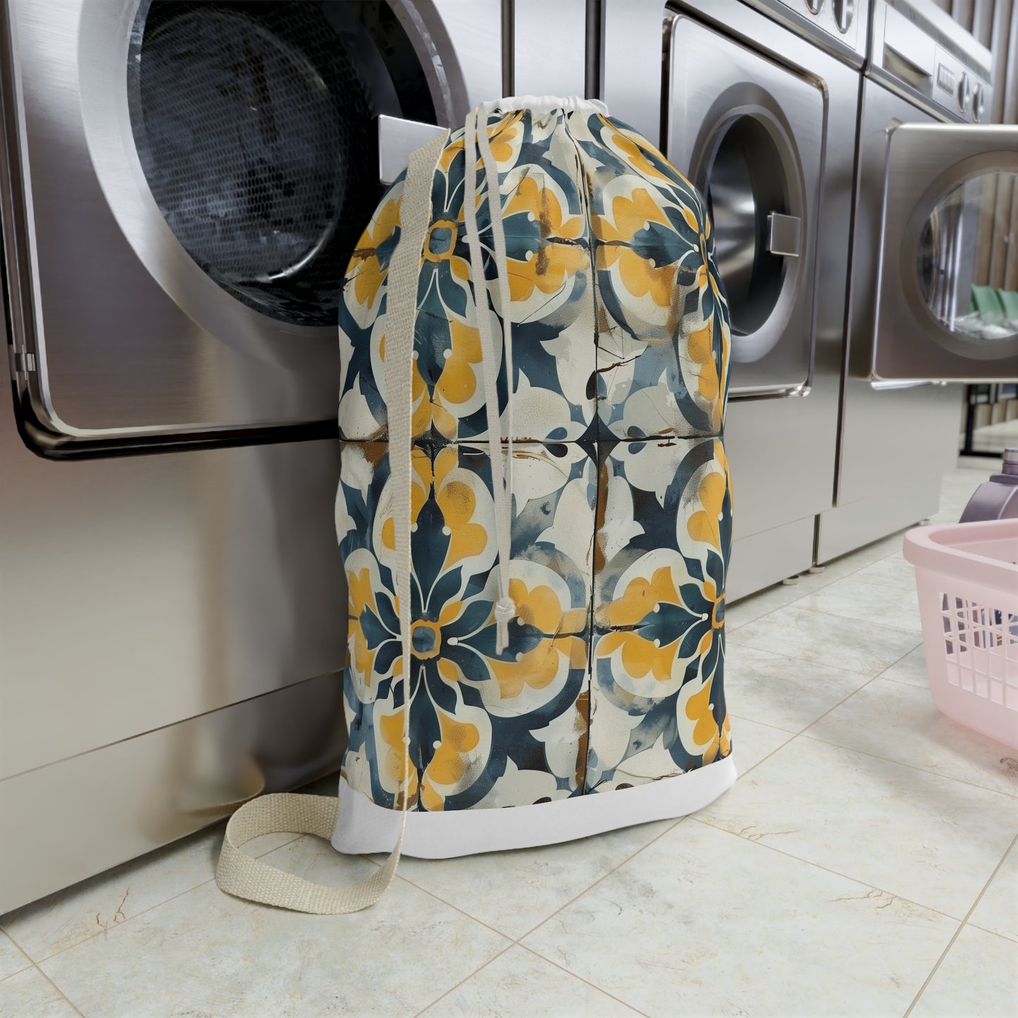 "Artisan Tile Laundry Bag - Stylish and durable laundry accessory with seamless tile pattern design"