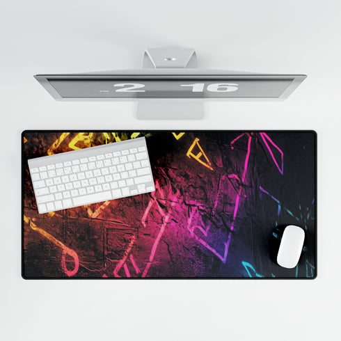 Neon Graffiti of Ancient Runes — XL & XXL Desk Mat — Product Detail View 5