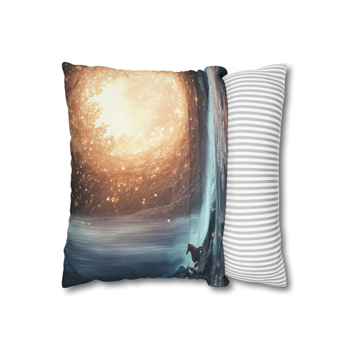 Quantum Fox Behind Waterfall Portal Double-Sided Square Cushion Cover