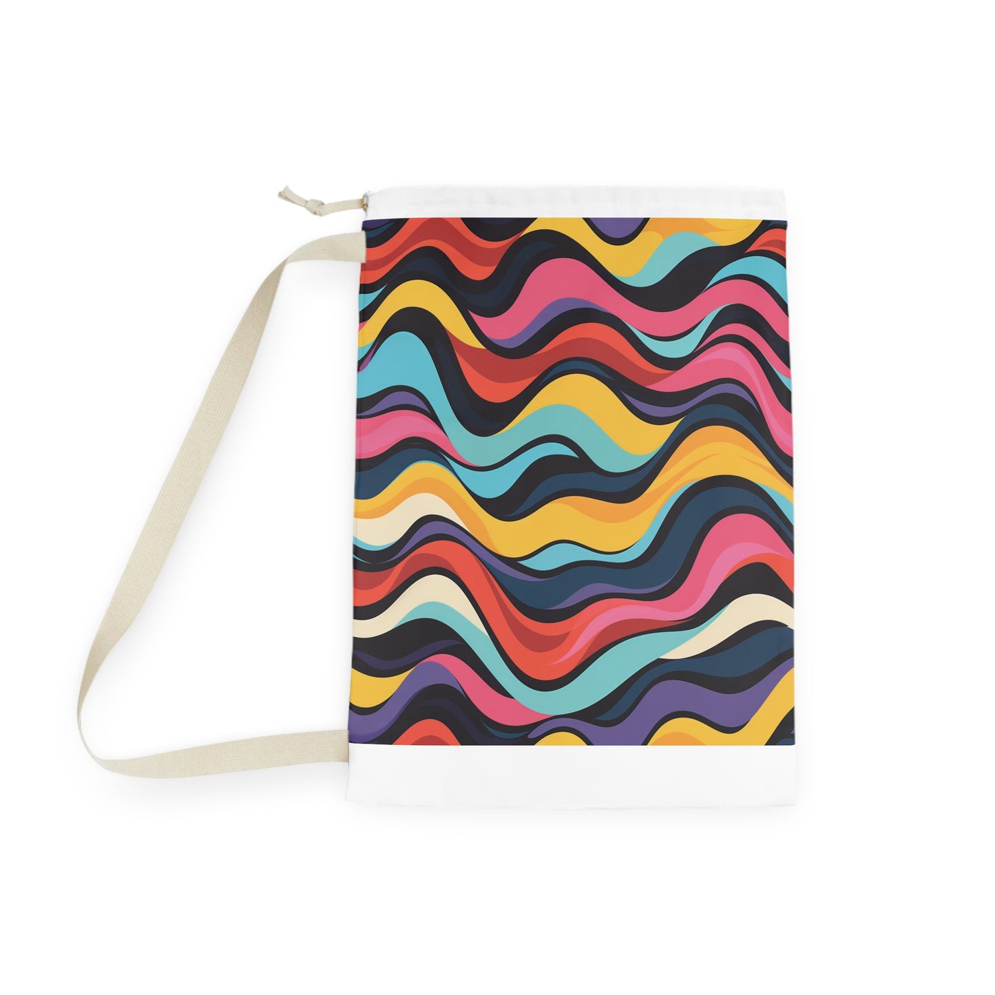 Colorful Retro Waves Laundry Bag - Vibrant laundry bag with eclectic seamless pattern for a fun laundry routine.