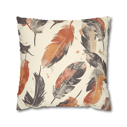 "Boho Feathers Pillow Case - Enchanting design with whimsical feathers in soft, muted colors for a touch of bohemian elegance in your bedroom."