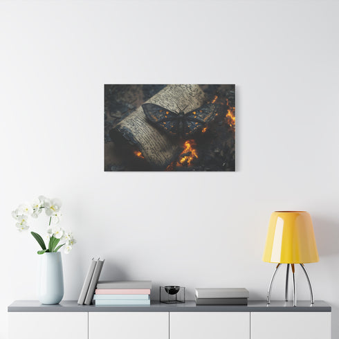 Lava Moth Resting on Burning Scroll — Canvas Wall Art — Product Detail View 7
