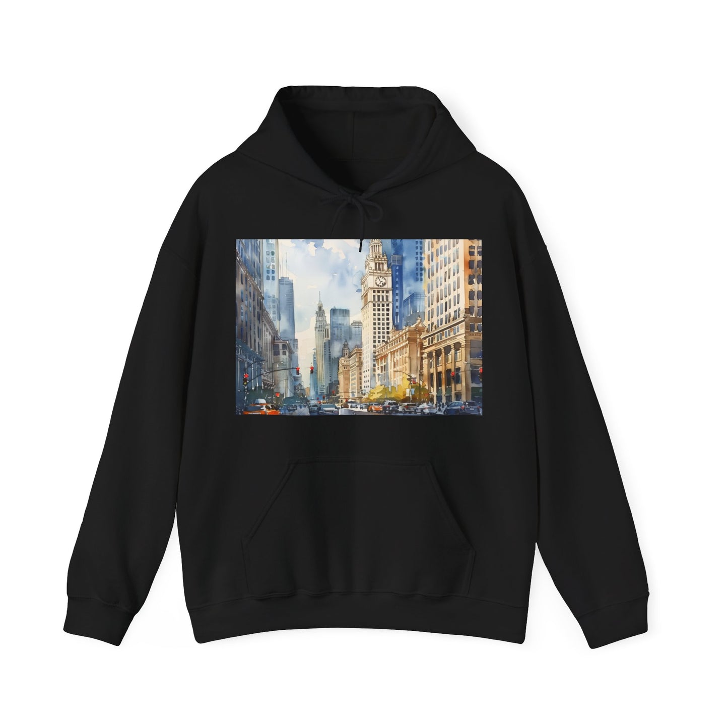 Chicago Cityscape Watercolor Hoodie | Hoodies | DTG, Hoodies, Men's Clothing, Regular fit, Unisex, Women's Clothing | Prints with Passion