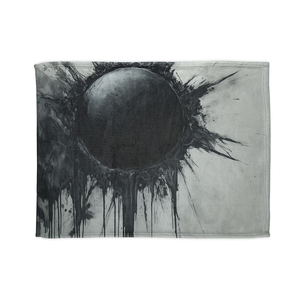 Ink Storm Dripping from Shattered Sun — Plush Fleece Throw Blanket — Full Flat Artwork View