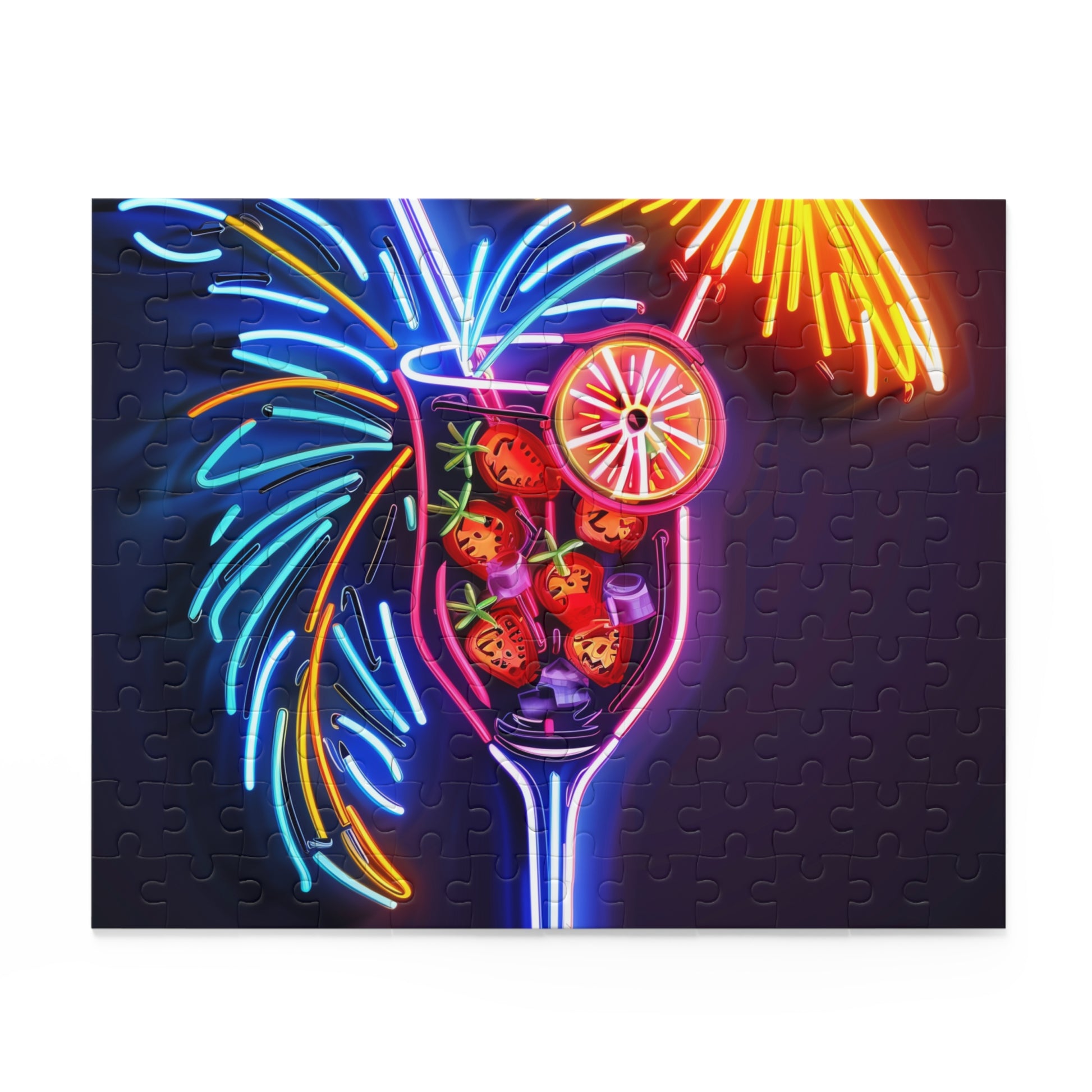 Neon Tiki Cocktail Puzzle - Tropical cocktail neon sign jigsaw puzzle for relaxation and fun at home.