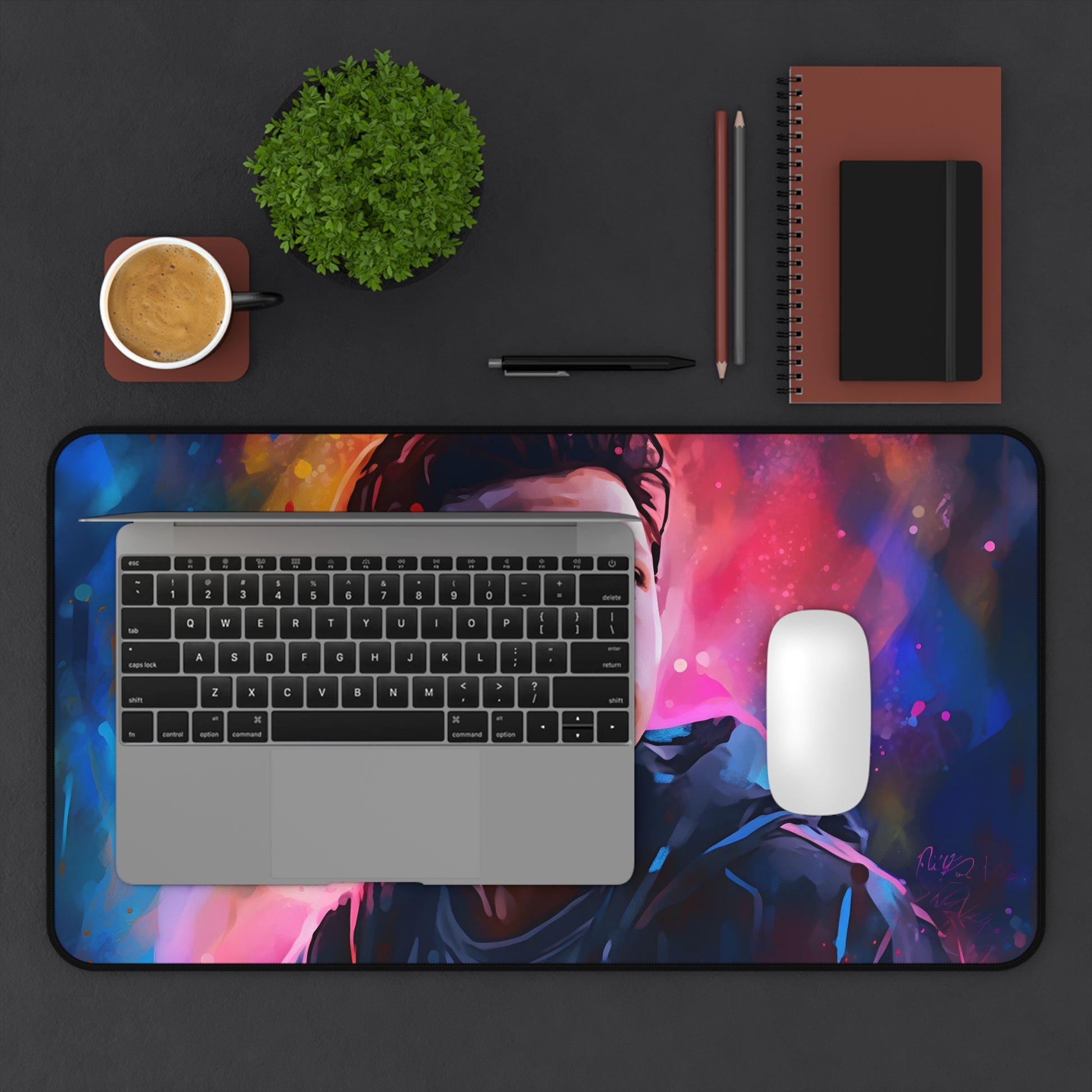 "Tom Holland Neon Desk Mat - Colorful watercolor design to brighten workspace, protect desk surface"