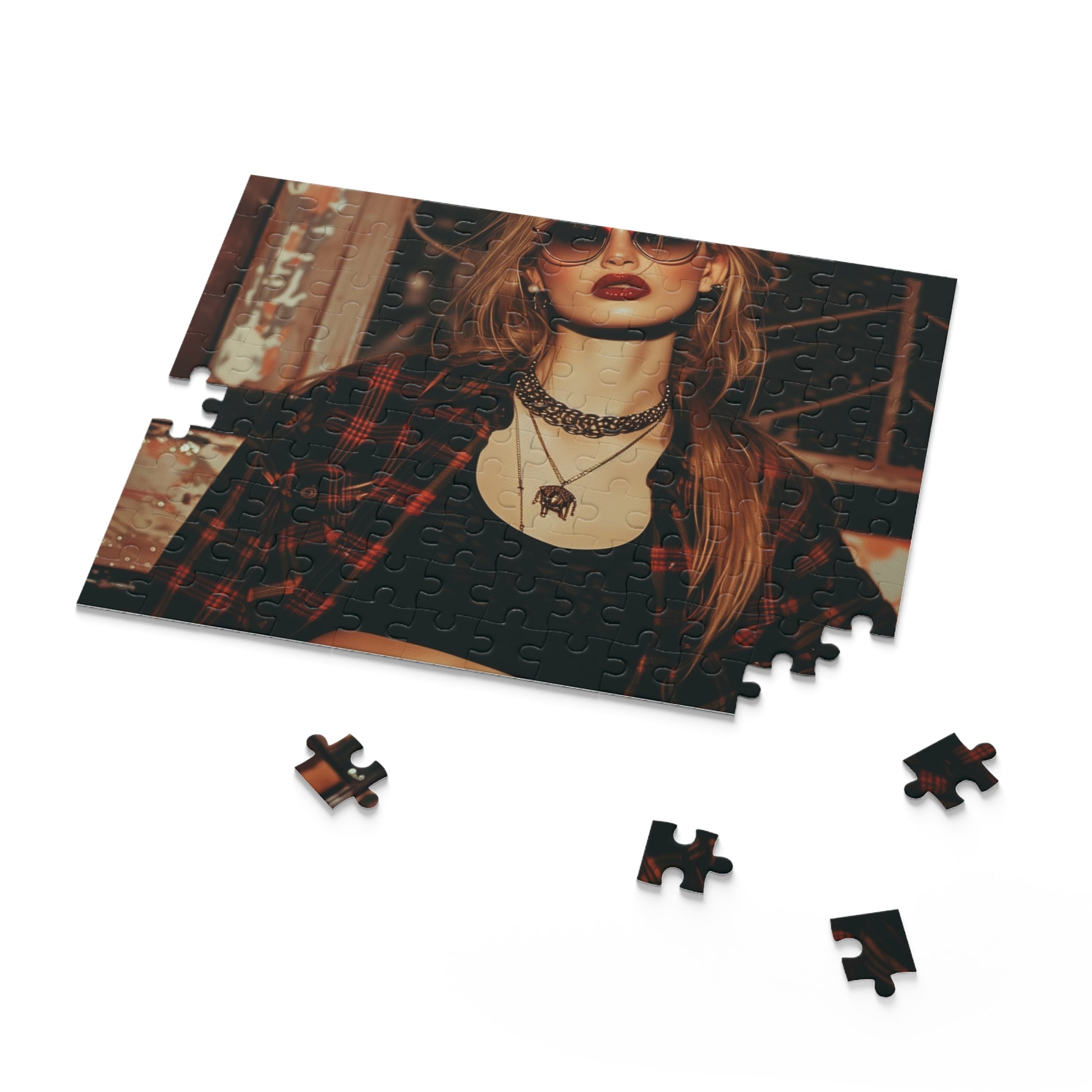 "0s Grunge Puzzle Collection - Intricate jigsaw puzzle with iconic band posters, 90s grunge vibes"