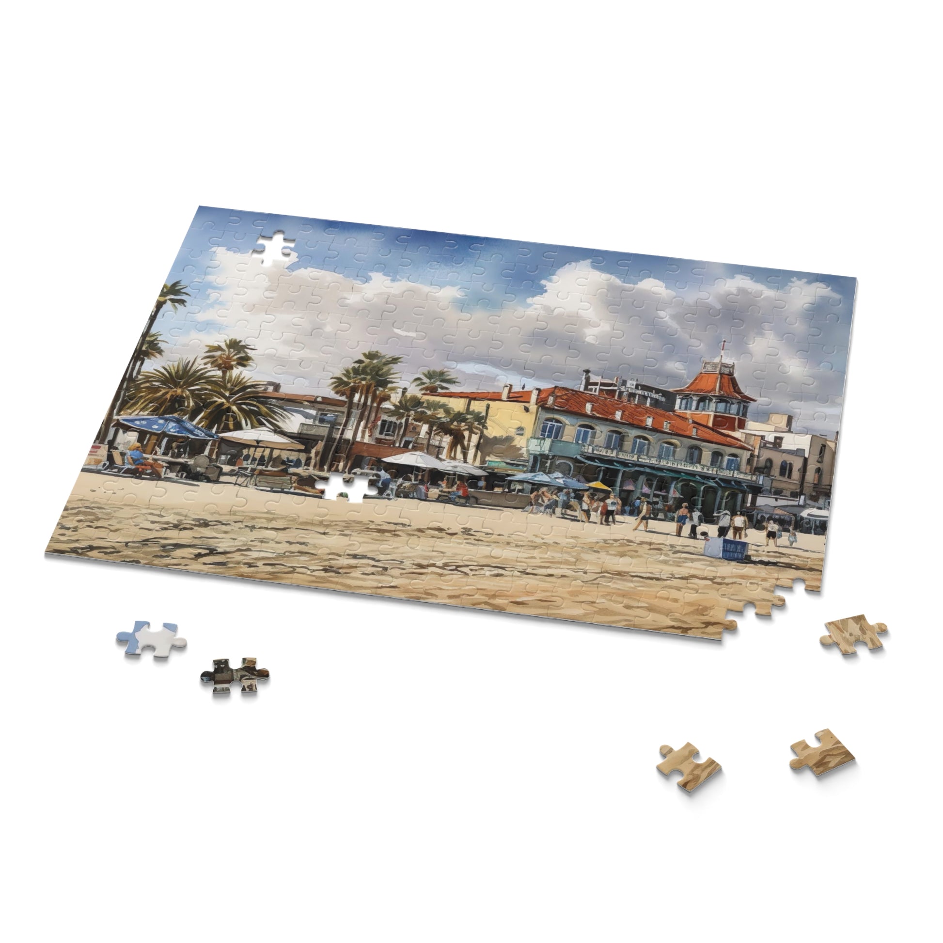 "Colorful Venice Beach jigsaw puzzle with vibrant scene of beachfront and palm trees"