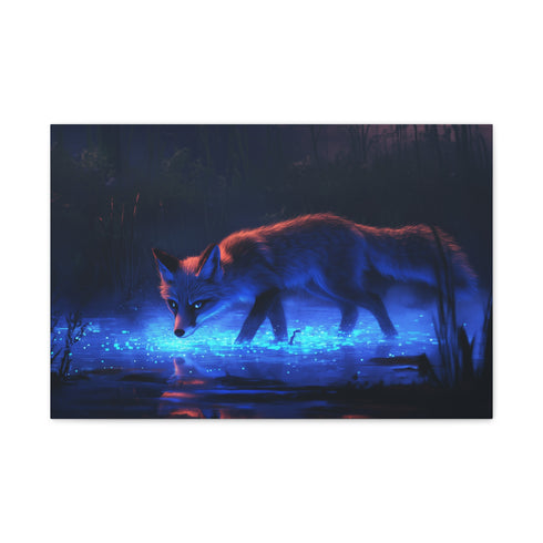 Bioluminescent Fox Walking Through Swamp — Canvas Wall Art — Front Gallery-Wrapped Canvas View