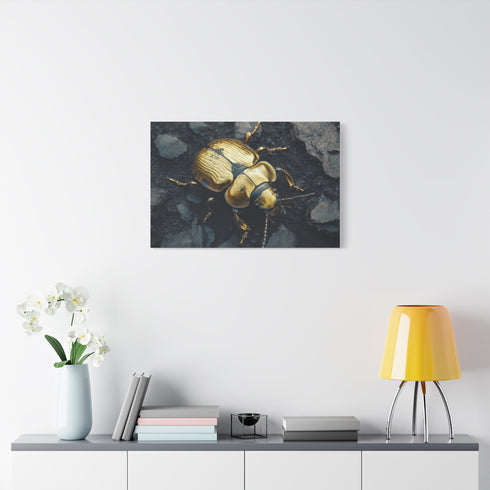 Golden Beetle Crawling on Obsidian Floor — Canvas Wall Art — Product Detail View 7