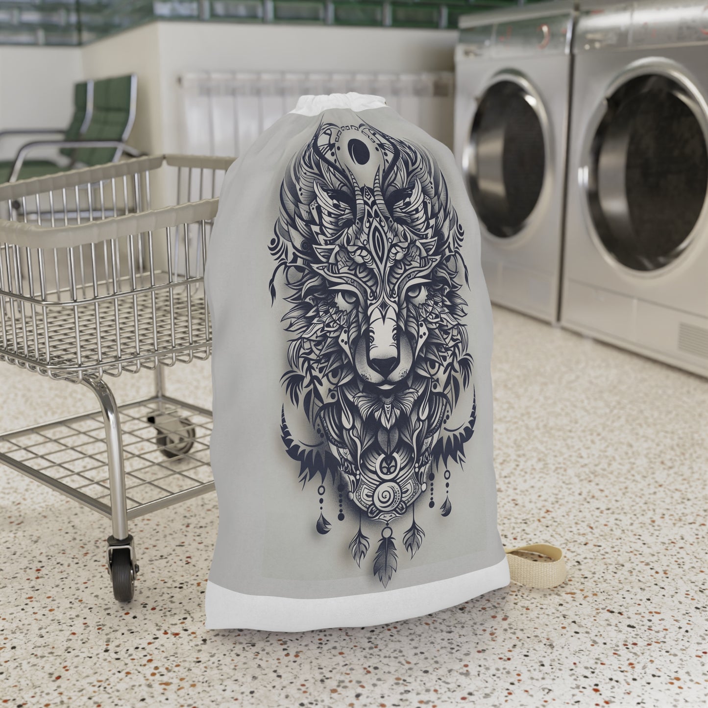 "Wild Tribal Totem Laundry Bag, stylish storage for dirty clothes with nature-inspired design"