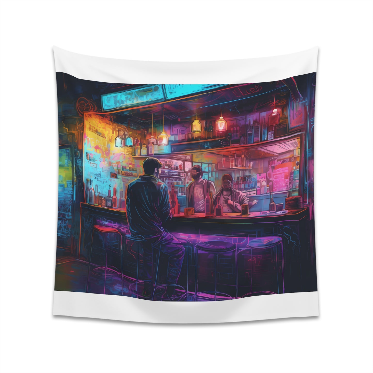 "Neon Nights Watercolor Bar Tapestry - Vibrant urban decor for any space, high-quality material, makes a great gift | BenCPrints"