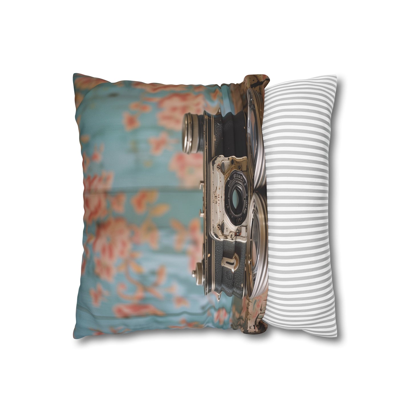 "Vintage camera and film reels pillowcase, perfect for photography enthusiasts. High-quality, stylish, and comfortable design for all seasons. Makes a great gift. Shop now!"