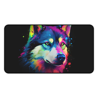 "Adorable Husky Pup Desk Mat - Protects desk from scratches with charming design"