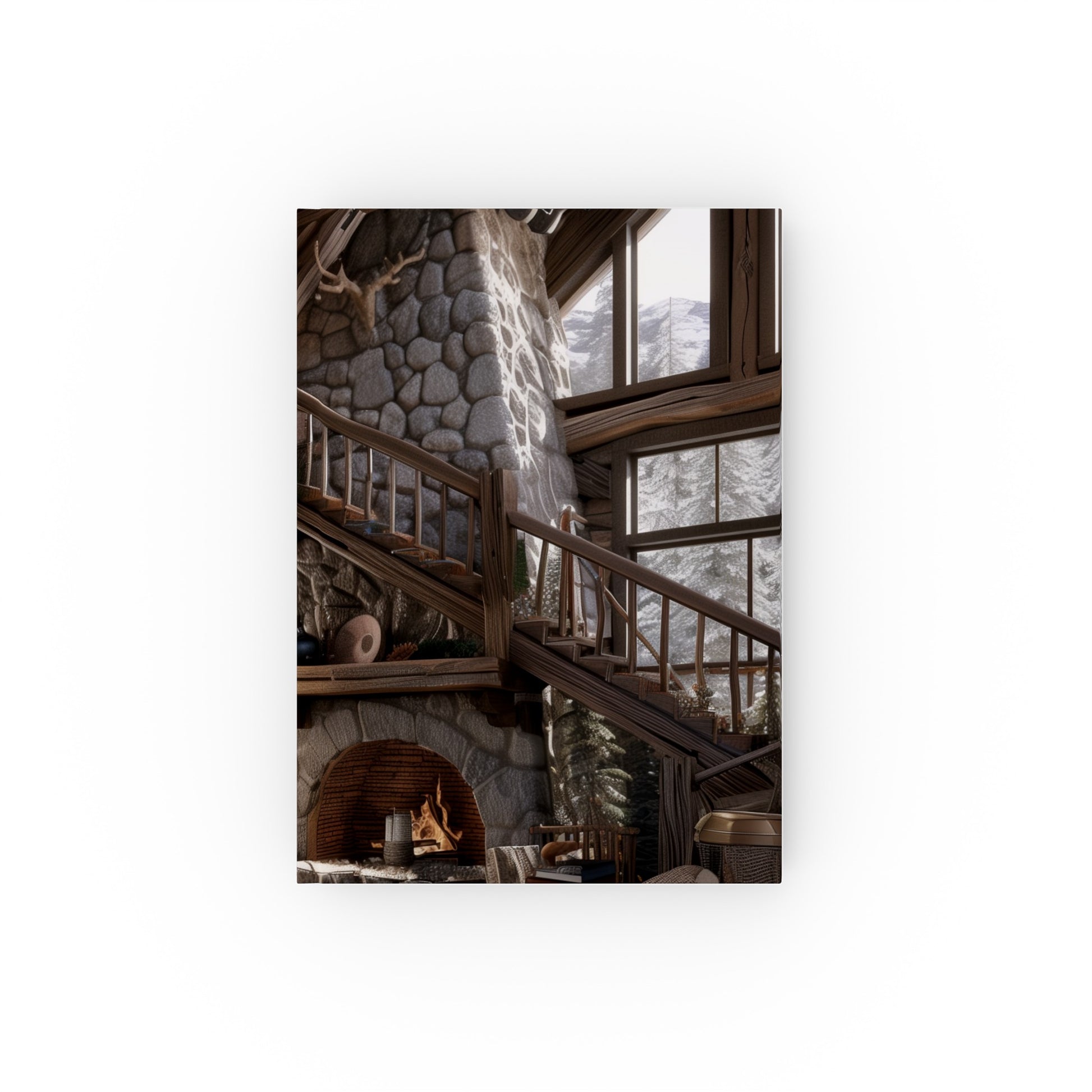 "Rustic cabin journal for mountain lovers - perfect for adventures and reflections"