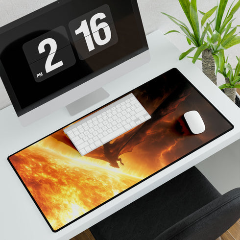 Solar Dragon Flying Between Suns — XL & XXL Desk Mat — 3mm Non-Slip Natural Rubber Base Detail
