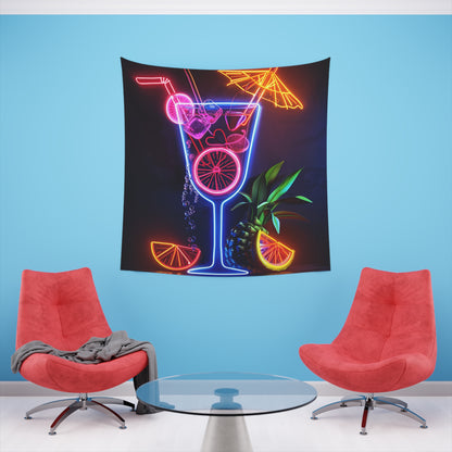 Island Time: A Neon Cocktail Tapestry | Wall Tapestry | All Over Print, AOP, Decor, Halloween, Home & Living, Home Decor, Indoor, Spring Essentials, Sublimation, Tapestry | Prints with Passion